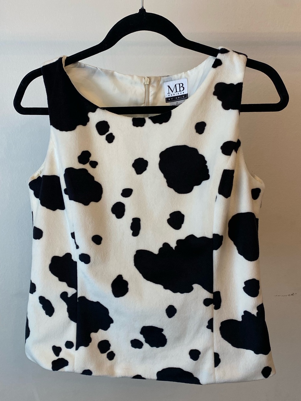 Cow-Print Sleeveless Tank Top in Black and White